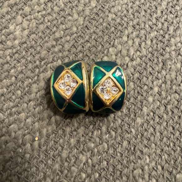 80’s Clip On  Green and Gold Women's Earrings - Picture 1 of 5